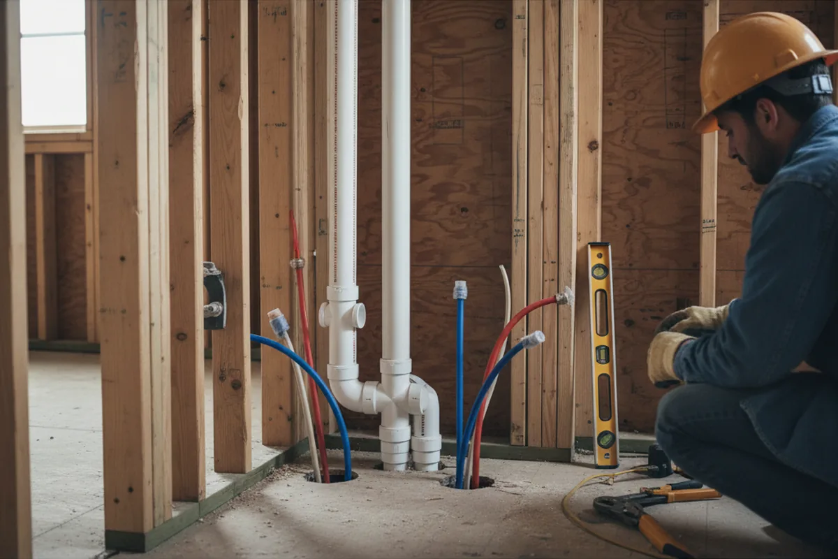 Drain and supply rough-in during Sump Pump Repair in Mont Vernon
